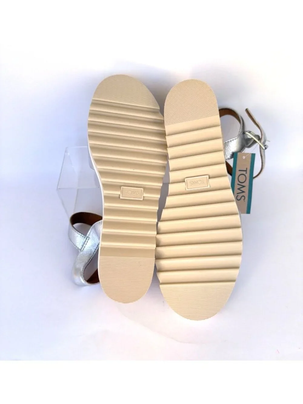 TOMS Diana Platform Wedge Sandals Silver Metallic Nappa Leather Women Size 9.5
